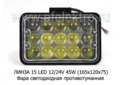 Фара светодиодная ЛИНЗА 15 LED (0886) прямоугольная 12/24V 45W foto-2